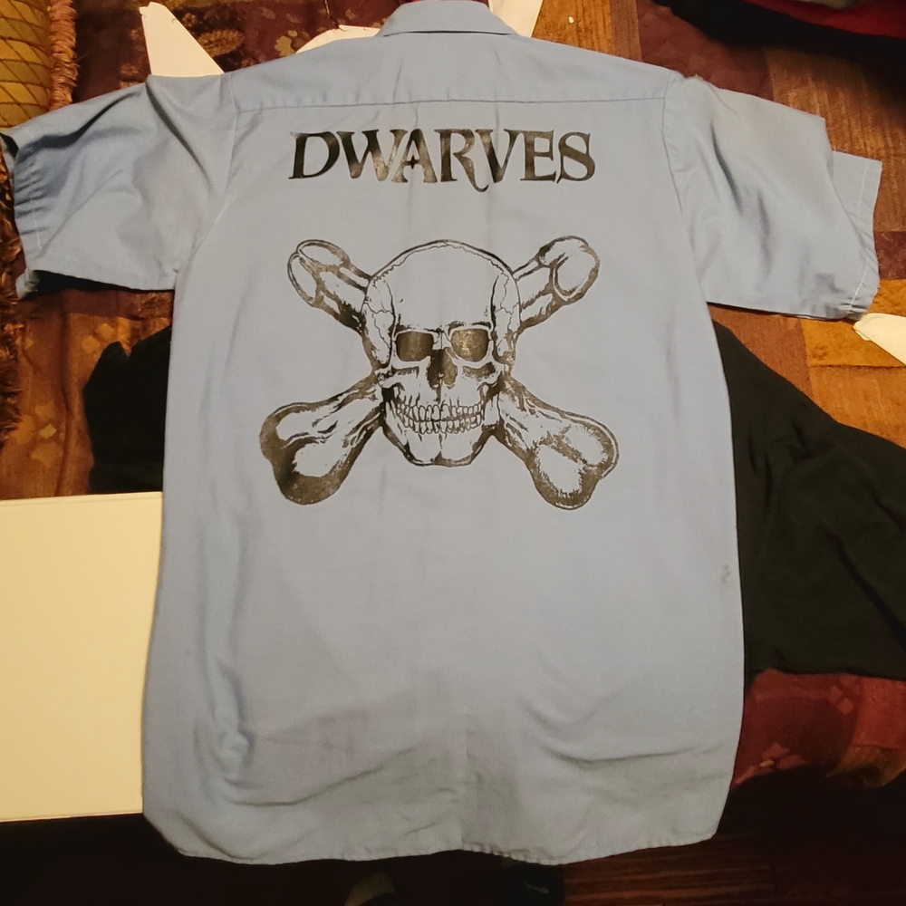 Dickies Light Blue Short-Sleeve Work Shirt with Black Skull Graphic